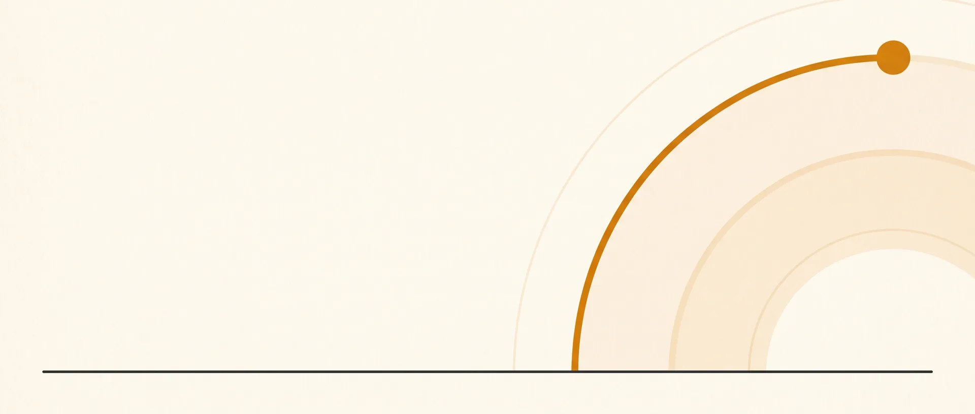 Geometric illustration: an amber arc rising from a horizon line like a sunrise, with pale concentric arcs behind it